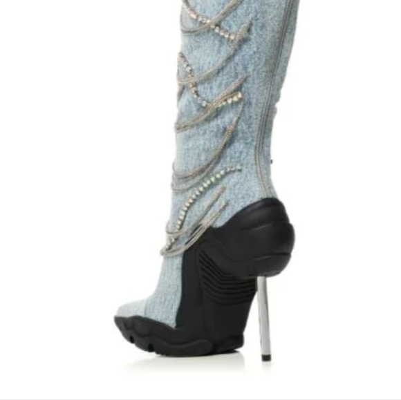 Denim Chain Embellished Boot 11 - Picture 2 of 4